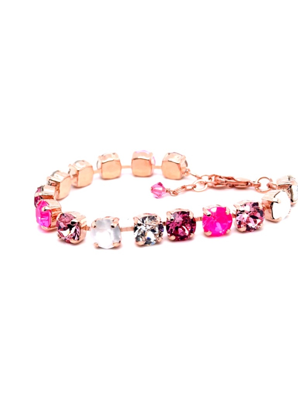 Rose Gold Pink & Clear Crystal Tennis Bracelet (E5) - Picture 2 of 4